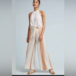 Anthropologie Etttwa Wide Leg Linen Pants Cream Orange Stripe Sz 6